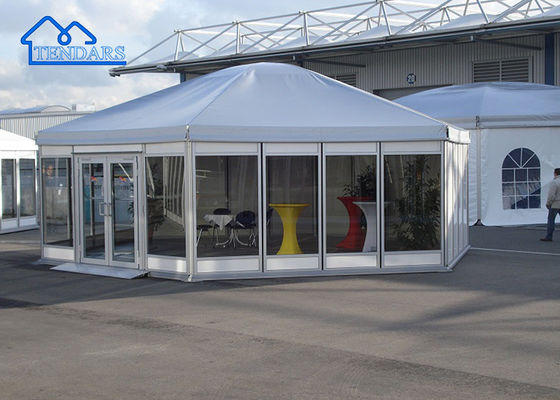 Buy Customized Hexagonal Pagoda Tent With Glass Wall Glass Door Lining Floor online manufacture