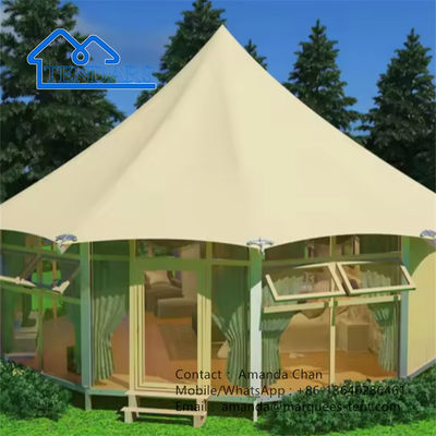 Buy Customized Camping Outdoor Canvas Glass Wall Lodge Polygon Tent With Bathroom online manufacture