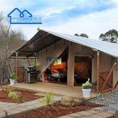 Factory Beige Color Safari Glamping Canvas Lodge Tent With Bathroom Module