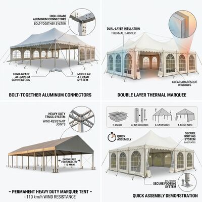 Snow-Load-Tested Spacious Party Marquee Tents Extruded Aluminum Alloy Frame Outdoor Shelter Canopy Structure