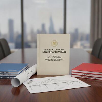 Complete Certificate Documentation Package Party Marquee Tent ISO CE SGS Test Reports Engineering European Export Canopy Structure