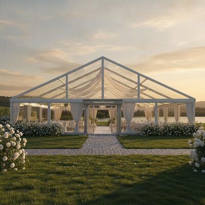 Luxury 12x25m Clear Span Wedding Party Marquee Tent Glass Wall Panels Aluminum Frame European Event Structure