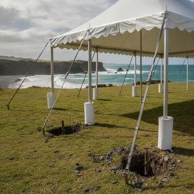 High Wind-Resistant Party Marquee Tent New Zealand Coastal Event Shelter with Deep Ground Anchor System